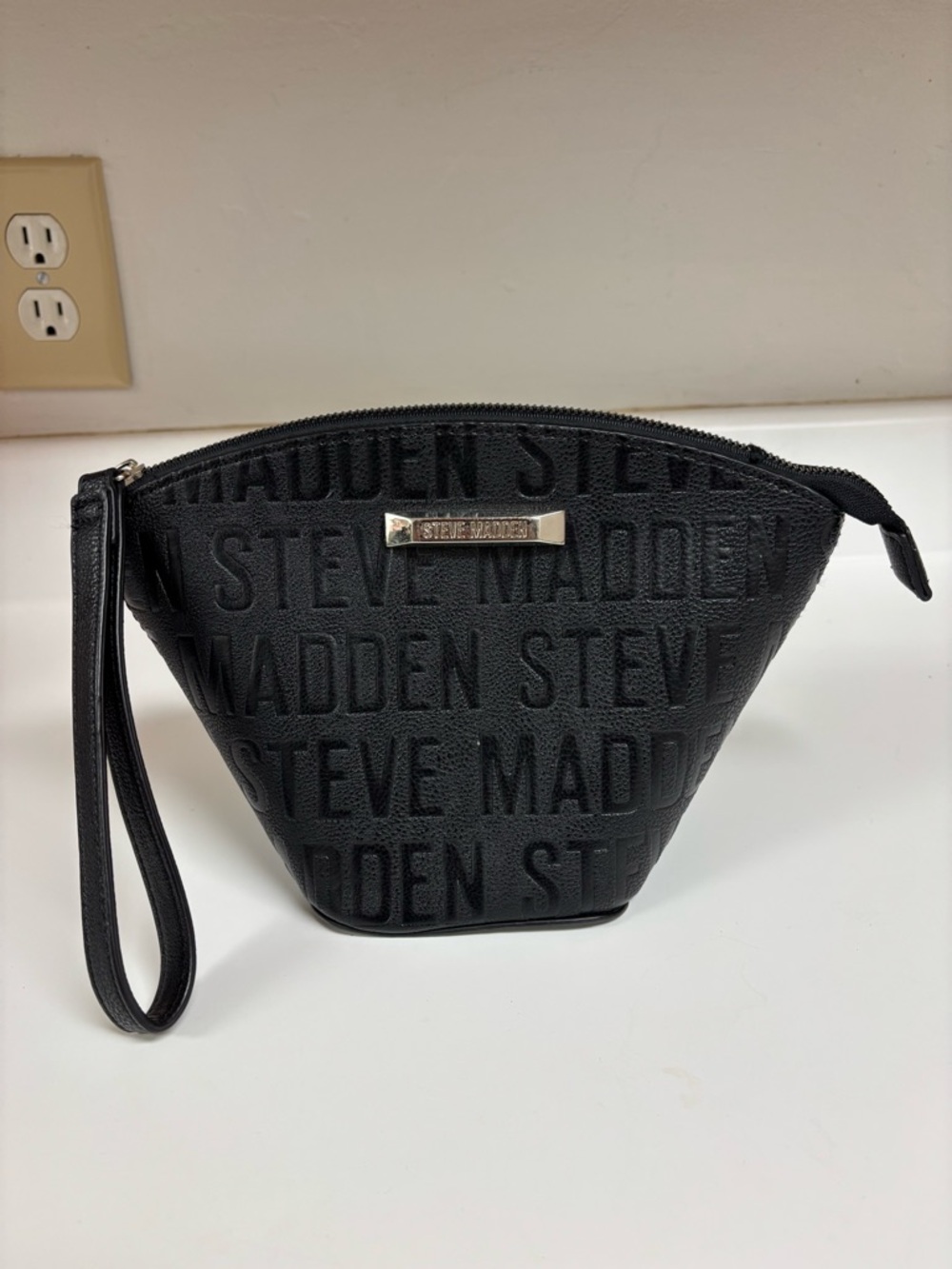 Steve Madden Black Embossed Wristlet Clutch